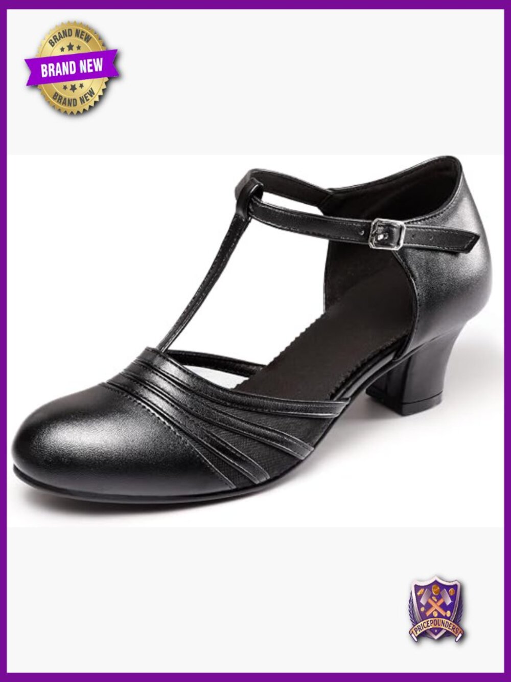 Women's Ballroom Character Shoes Leather Pumps Ankle Strap 1.55" Block Heel